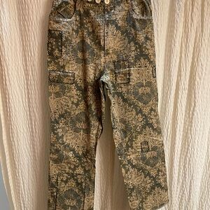 Green Floral Cargo Pants with Patchwork Detail